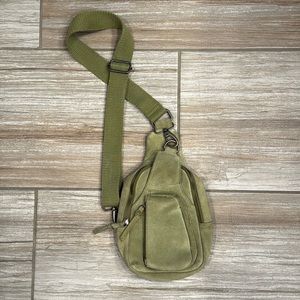 Free People “Hudson Sling Bag” backpack style Purse olive green
